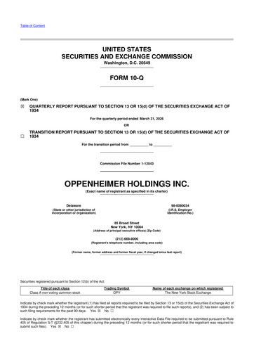 Thumbnail Oppenheimer Holdings
 10-Q Quarterly Report FY 