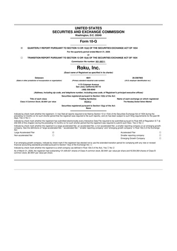 Thumbnail Roku 10-Q Quarterly Report FY 
