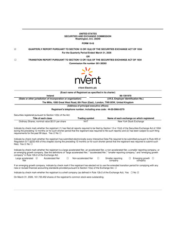 Thumbnail nVent Electric 10-Q Quarterly Report FY 