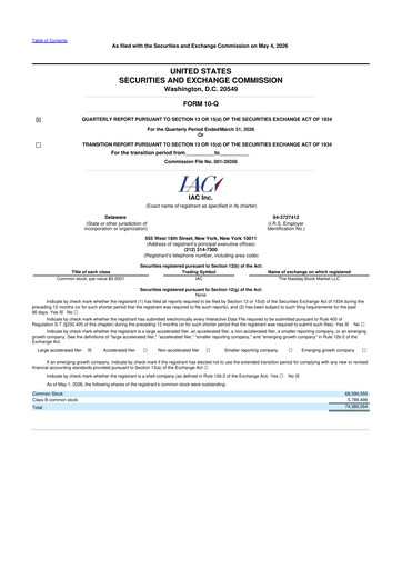 Vorschaubild IAC Inc. 10-Q Quartalsbericht  
