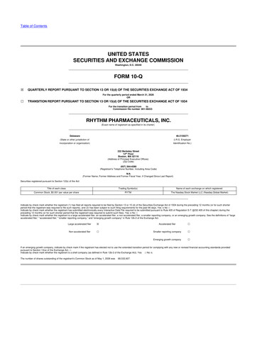 Vorschaubild Rhythm Pharmaceuticals 10-Q Quartalsbericht  