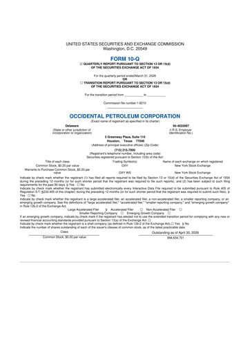 Thumbnail Occidental Petroleum 10-Q Quarterly Report FY 
