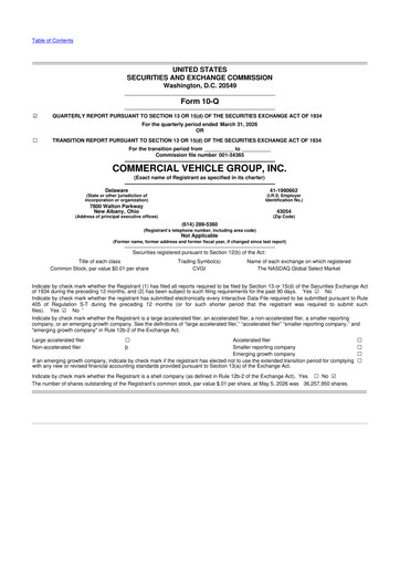Thumbnail Commercial Vehicle Group (CVG) 10-Q Quarterly Report FY 
