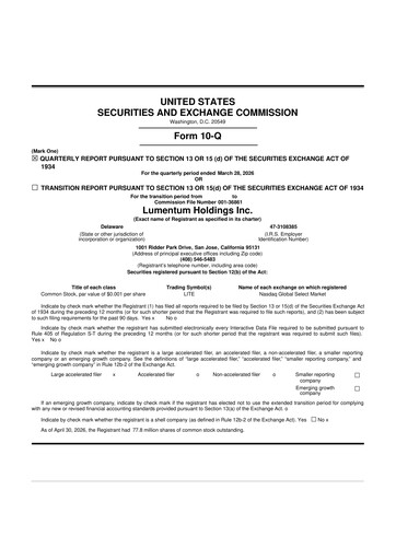 Thumbnail Lumentum 10-Q Quarterly Report FY 