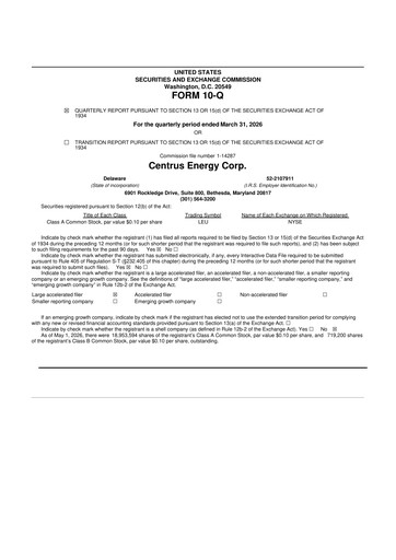 Thumbnail Centrus Energy 10-Q Quarterly Report FY 