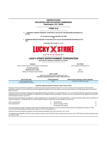 Vorschaubild Lucky Strike Entertainment 10-Q Quartalsbericht  