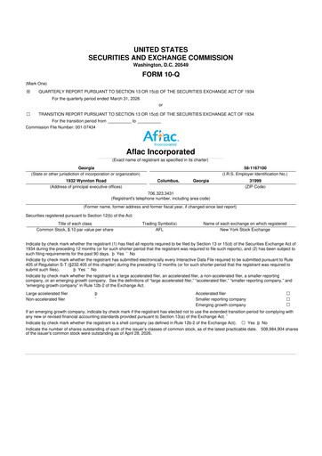 Thumbnail Aflac 10-Q Quarterly Report FY 