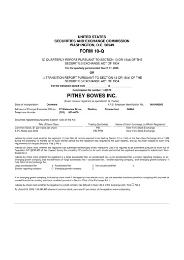 Thumbnail Pitney Bowes 10-Q Quarterly Report FY 