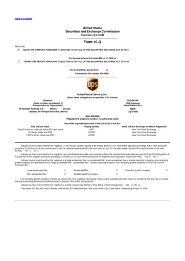 Thumbnail United Parcel Service 10-Q Quarterly Report FY 
