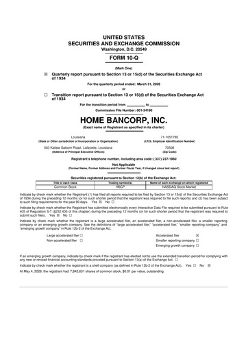Thumbnail Home Bancorp
 10-Q Quarterly Report FY 