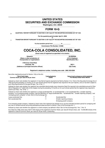 Thumbnail Coca-Cola Consolidated 10-Q Quarterly Report FY 