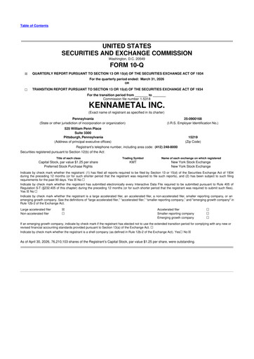 Thumbnail Kennametal 10-Q Quarterly Report FY 