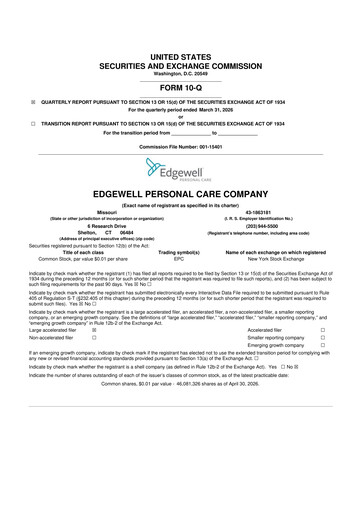 Thumbnail Edgewell Personal Care
 10-Q Quarterly Report FY2026 