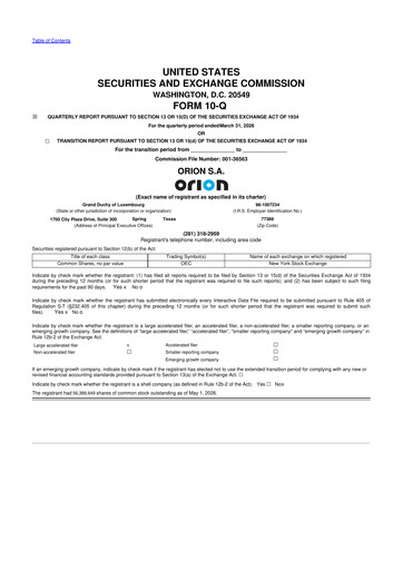 Miniature Orion S.A. 10-Q Rapport trimestriel 2026 