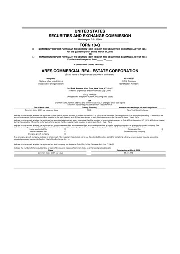 Thumbnail Ares Commercial Real Estate 10-Q Quarterly Report FY 