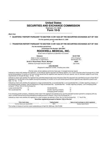 Thumbnail Rockwell Medical
 10-Q Quarterly Report FY 