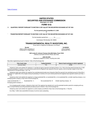 Thumbnail Transcontinental Realty Investors 10-Q Quarterly Report FY 