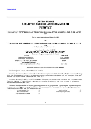 Thumbnail Air Lease Corporation
 10-Q Quarterly Report FY 