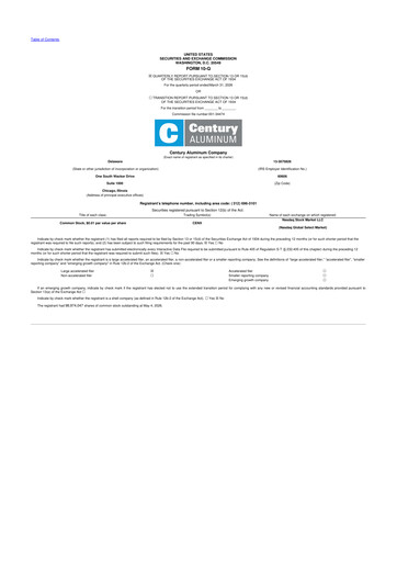Thumbnail Century Aluminum
 10-Q Quarterly Report FY 