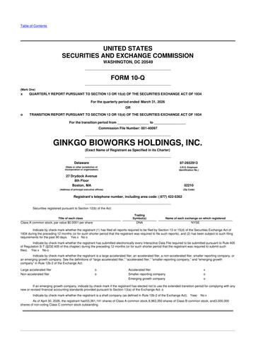 Vorschaubild Ginkgo Bioworks
 10-Q Quartalsbericht  