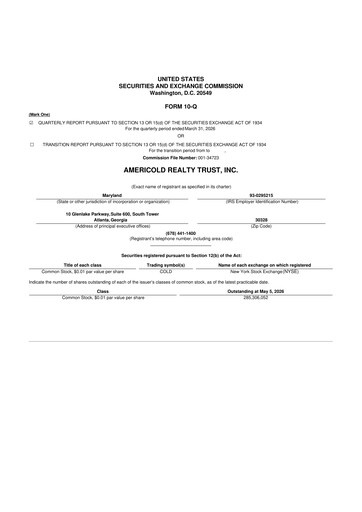 Thumbnail Americold 10-Q Quarterly Report FY 