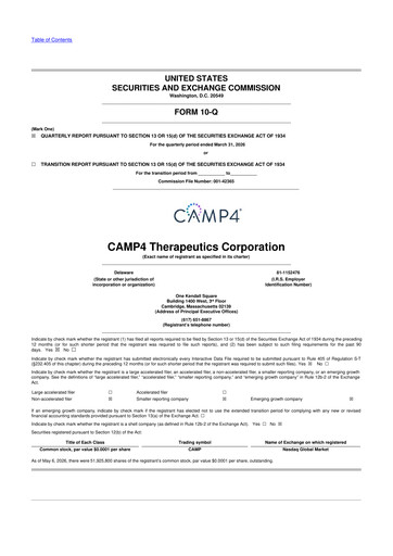 Miniature CAMP4 Therapeutics 10-Q Rapport trimestriel  