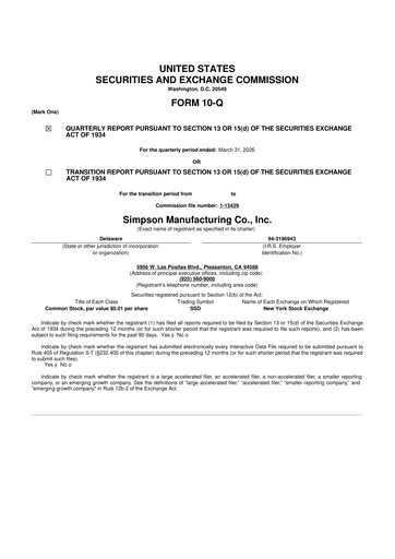 Thumbnail Simpson Manufacturing Company
 10-Q Quarterly Report FY 