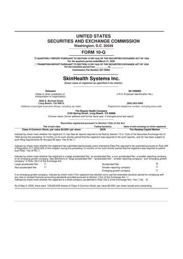 Vorschaubild SkinHealth Systems 10-Q Quartalsbericht 2026 