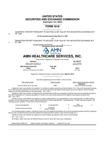 Vorschaubild AMN Healthcare Services 10-Q Quartalsbericht  