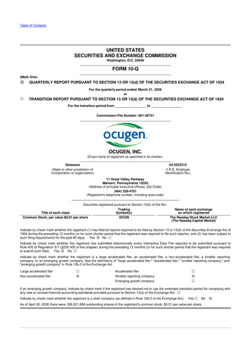 Thumbnail Ocugen 10-Q Quarterly Report FY 