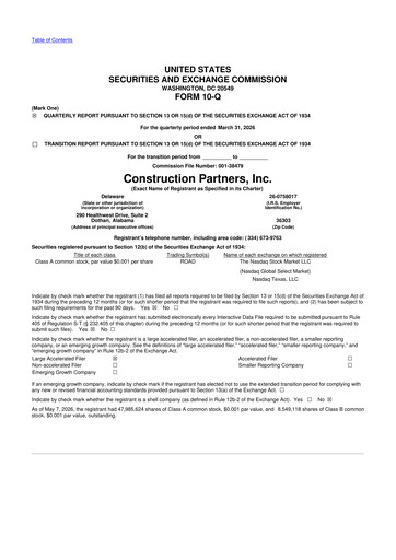 Miniature Construction Partners
 10-Q Rapport trimestriel  