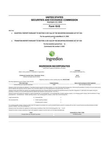 Thumbnail Ingredion 10-Q Quarterly Report FY 