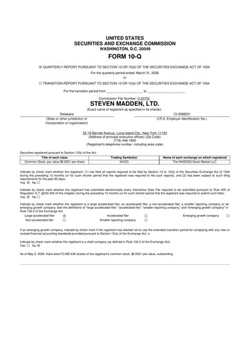 Thumbnail Steve Madden
 10-Q Quarterly Report FY 