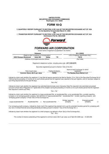 Thumbnail Forward Air 10-Q Quarterly Report FY 