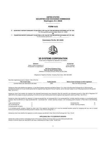 Thumbnail 3D Systems 10-Q Quarterly Report FY 