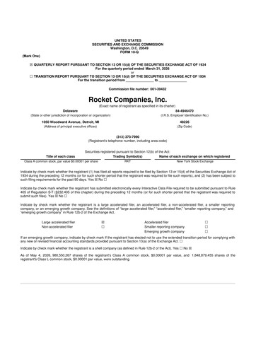 Thumbnail Rocket Companies
 10-Q Quarterly Report FY 
