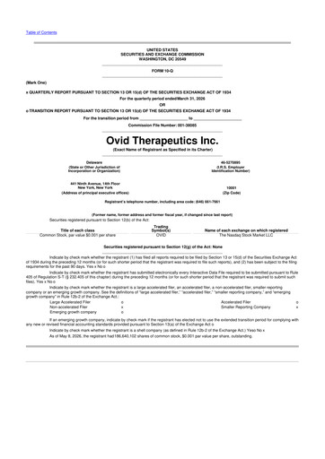 Vorschaubild Ovid Therapeutics
 10-Q Quartalsbericht  