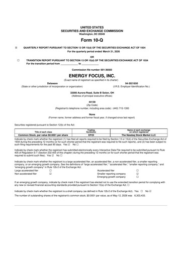 Thumbnail Energy Focus 10-Q Quarterly Report FY 