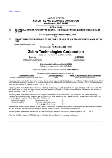 Thumbnail Zebra Technologies 10-Q Quarterly Report FY 