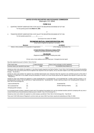 Thumbnail Richmond Mutual Bancorporation 10-Q Quarterly Report FY 