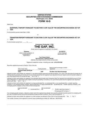 Miniature Gap Inc.
 10-Q Rapport trimestriel 2026 