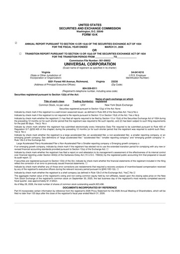 Thumbnail Universal Corporation
 10-K Annual Report 2026