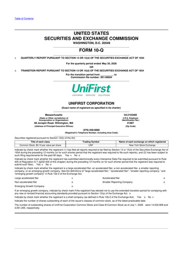 Thumbnail UniFirst 10-Q Quarterly Report FY2026 