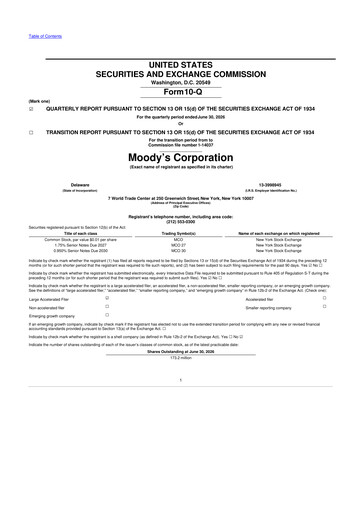 Miniature Moody's 10-Q Rapport trimestriel 2026 