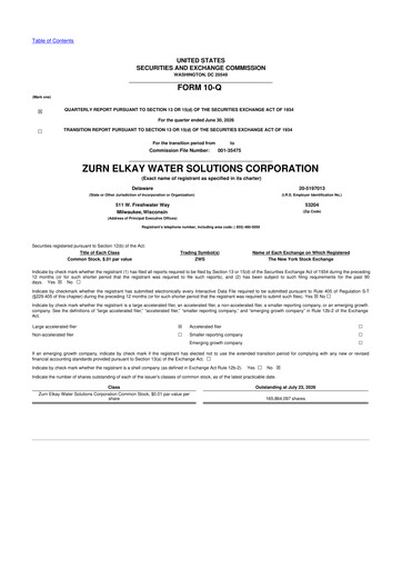 Thumbnail Zurn Elkay Water Solutions 10-Q Quarterly Report FY2026 