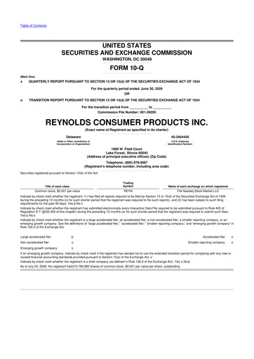 Thumbnail Reynolds Consumer Products 10-Q Quarterly Report FY2026 