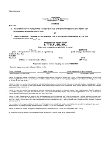 Miniature Littelfuse 10-Q Rapport trimestriel 2026 