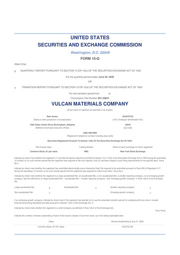 Thumbnail Vulcan Materials 10-Q Quarterly Report FY2026 