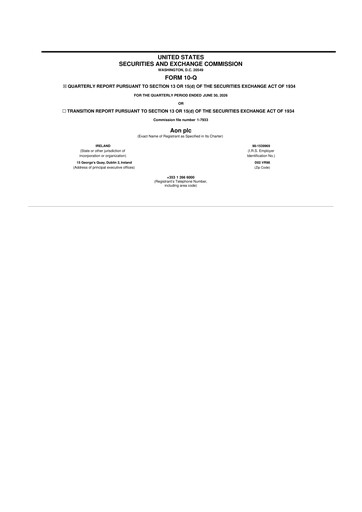 Thumbnail Aon 10-Q Quarterly Report FY2026 