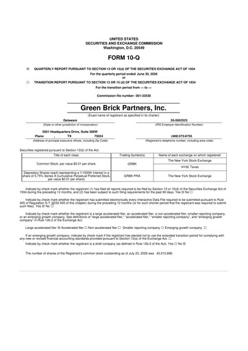 Thumbnail Green Brick Partners
 10-Q Quarterly Report FY2026 